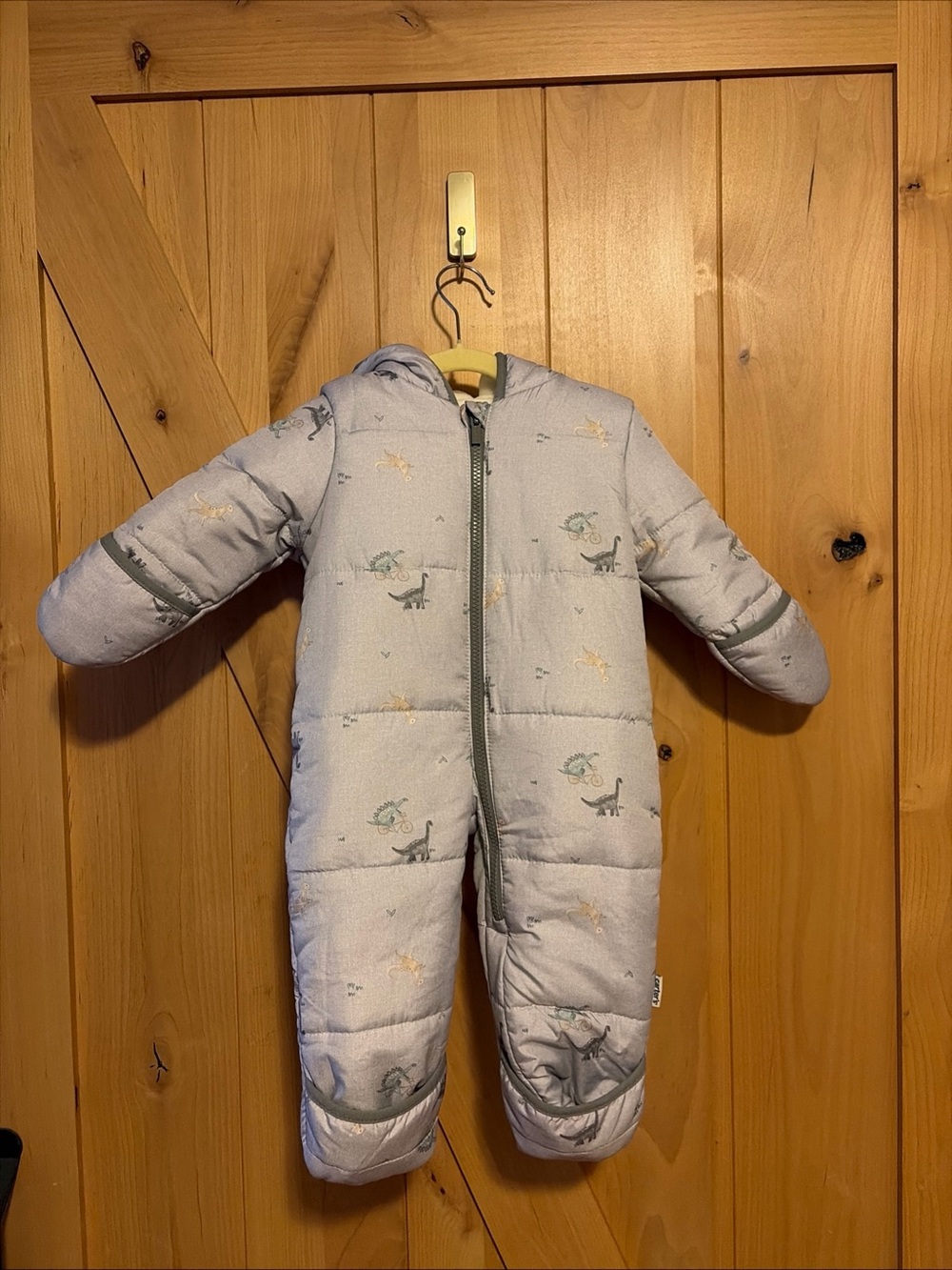 Carter's Dinosaur Grey Baby Full Coverage Snowsuit Bunting 6-9 Mo Unisex